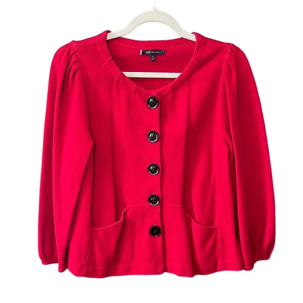 Anne Klein Red Button-Up Cardigan - Picture 1 of 5